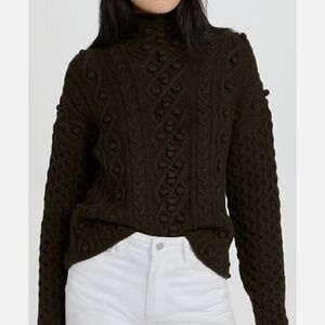 $518 Theory Olive Green Cable Pullover Felted Wool-Cashmere Sweater Size Petite